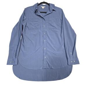 Duluth Trading Shirt Womens Medium Blue Long Sleeve Button Front Tunic Stretch